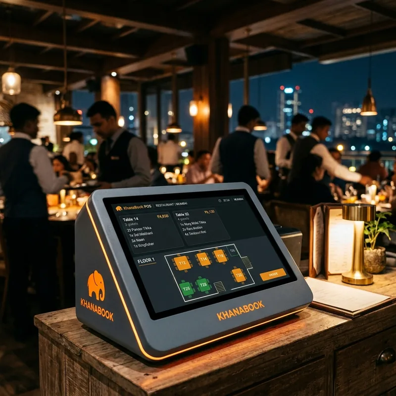 KhanaBook POS terminal on a restaurant counter